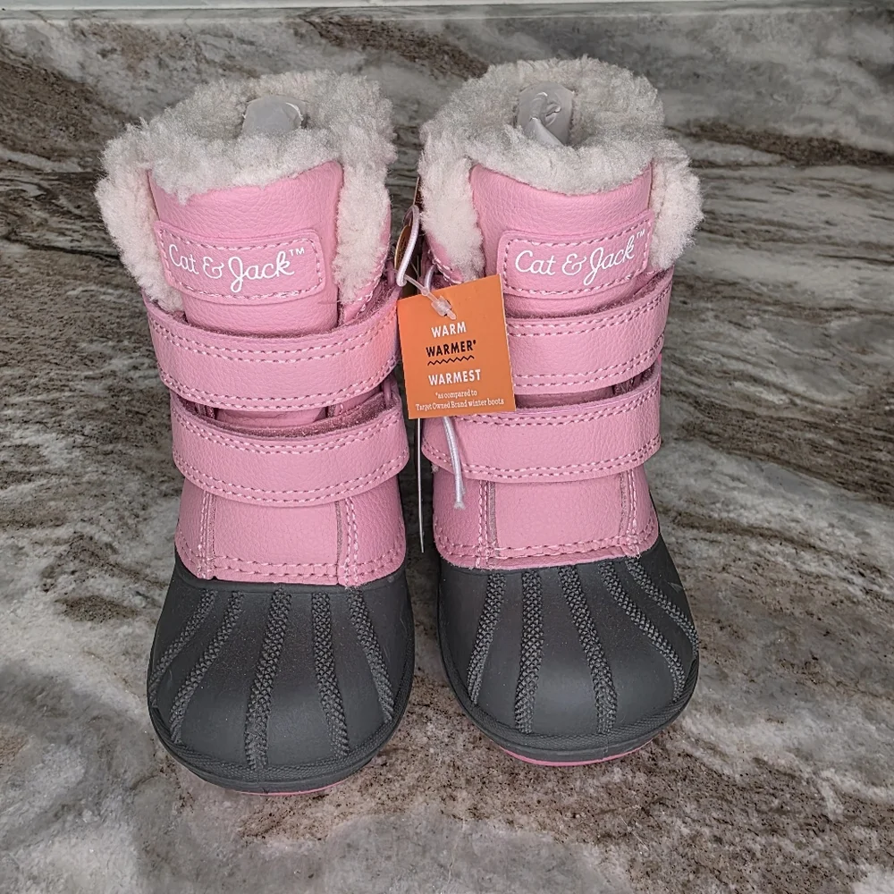 New Cat & Jack Pink and Gray Denver Winter Boots Little Girls Size 5